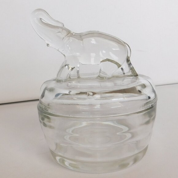 Elephant Lid Clear Glass Powder Trinket Dish Vintage Jeannette Glass Co - Picture 3 of 6